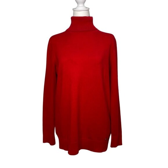 Tommy Hilfiger Women's Red Cotton Turtleneck with Four Button Cuffs, Size Large - Picture 2 of 12